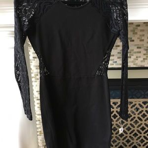 Parker black lace fitted mini dress